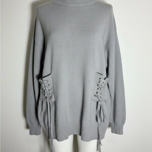 Poof Gray Corset Side Lace Up Mock Neck Oversized Knit Sweater Women L